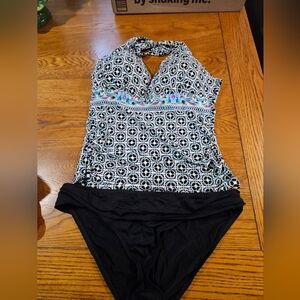 Stylish Black and Blue Womens Tankini Swimsuit